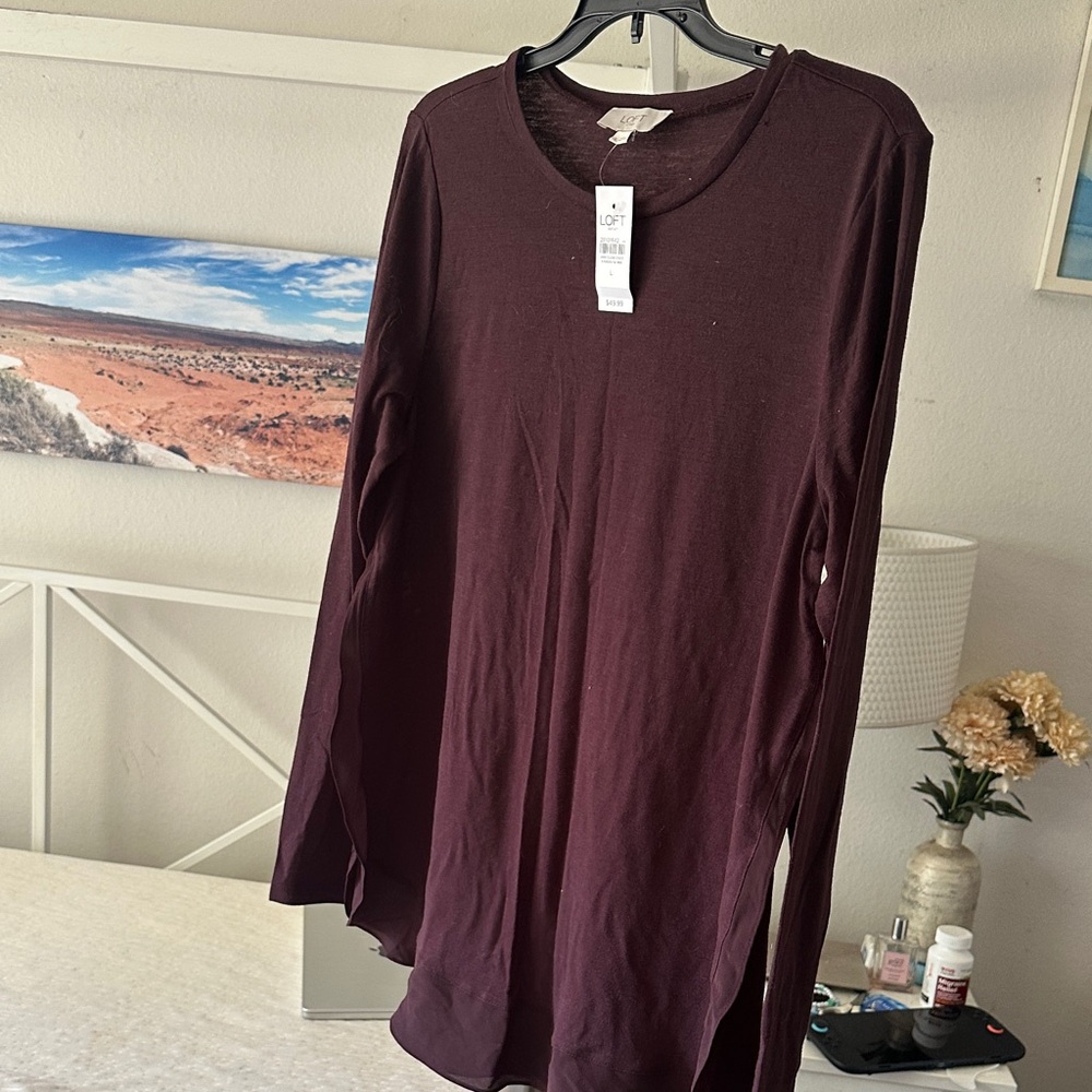 LOFT Rich Burgundy Long Sleeve Top